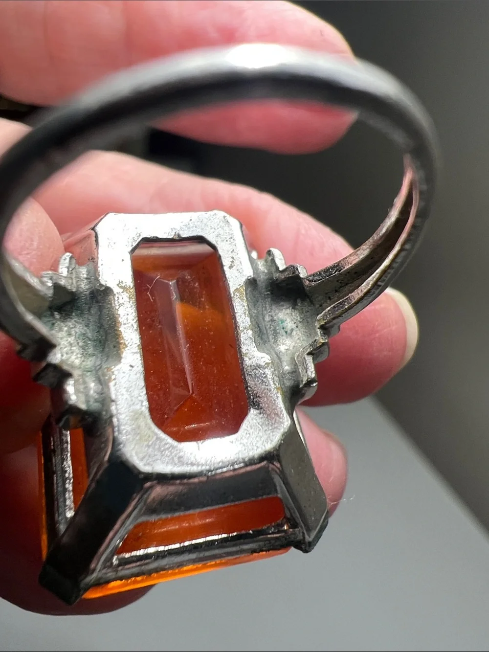 Bold Large Amber Faceted Cocktail Ring  -  Size 5 3/4 -  Heirloom Estate Vintage